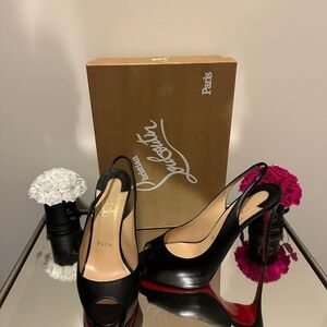 Christian Louboutin Black Peep-Toe Slingbacks
